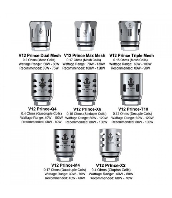 Smok TFV12 Prince Coils / (Q4, X6, T10, X6, X2 & Mesh) Atomizer Heads (3 Pack)
